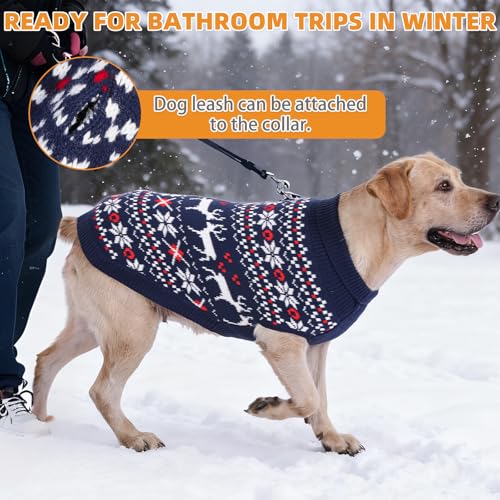 KOOLTAIL Christmas Dog Sweater, Cold Weather Pullover Classic Knitwear, Reindeer Snowflake Pattern Thick Warm Winter Pet Clothes,Cable Knit Sweaters for Small Medium Large Dogs Boy Girl,Navy Blue L/XL - color: Navy Blue, size: Large/X-Large