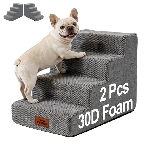 2 Pack Dog Stairs for Small Dogs 4-Step Pet Stairs for Bed Couch Chair Stool Non-Slip Pet Steps for Puppy Small Dogs Cat Older Pet Grey 17.7" H - color: Grey, size: 4-Stairs 17.7" H