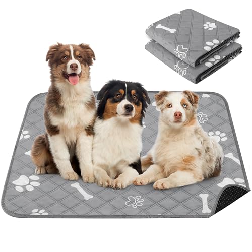 PatiencET Washable Pee Pads for Dogs, 36" x 48" 2 Pack, Extra Large Reusable Puppy Pads with Super Absorbent Core & Non-Slip Waterproof Bottom for Playpens, Sofas & Beds - color: Gray Paw Bone, size: 36" x 48"