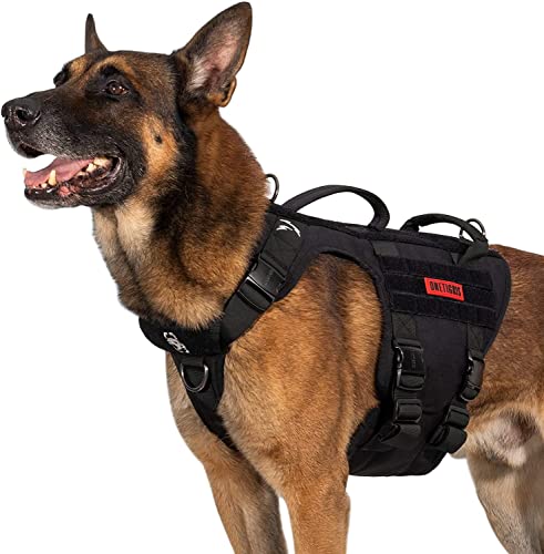 OneTigris Tactical Large Dog Harness, 5X Metal Buckled No Pull Service Dog Harness Vest with Hook & Loop Panels, Military Heavy Duty Dog Vest for Walking Hiking Training - color: Black, size: L