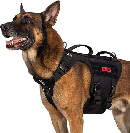 OneTigris Tactical Large Dog Harness, 5X Metal Buckled No Pull Service Dog Harness Vest with Hook & Loop Panels, Military Heavy Duty Dog Vest for Walking Hiking Training - color: Black, size: L