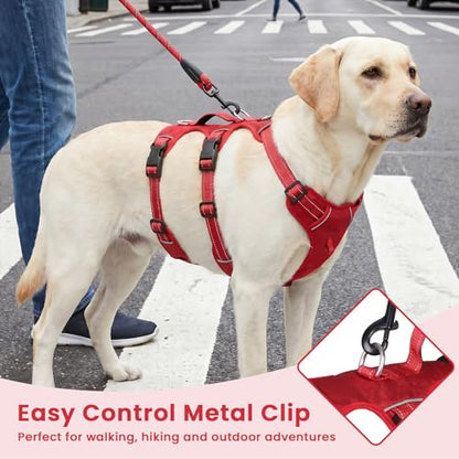 Escape Proof Dog Harness and Leash Set,Soft Padded Full Body Pet Harness, No Pull Reflective Adjustable Dog Vest with Handle, Easy Control Dog Harness for Medium Large Dogs Training Walking Running - color: Red, size: L