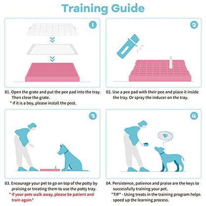 Dog Potty Tray Toilet 20"x14" Doggy Bathroom Dog Litter Box, Indoor Pee Pad Holder with 8pcs Training Pads, Puppy Pee Mesh Potty Training Tray with Secure Latch, Potty Pan for Small Medium Puppies - color: Pink