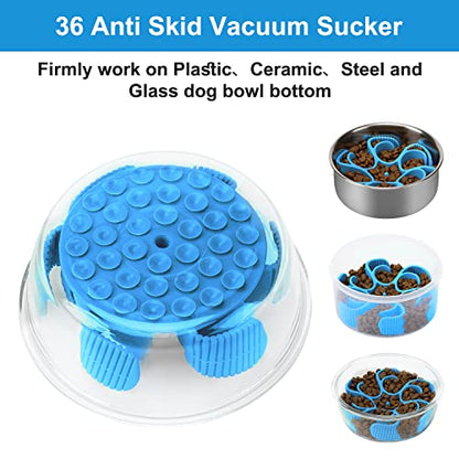 Anipaw Dog Slow Feeder Bowls Silicone Spiral Pet Food Feeder Insert to Slow Down Eating for Large Medium Small Breed Dogs Perfect with Stainless Steel Glass Ceramic Pet Bowls (Blue) - color: Blue