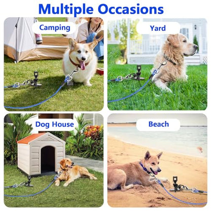 Heavy Duty Dog Tie Out Cable and Stake,30FT Rust Proof Dog Tether Leads for Yard,360°Swivel Spiral Dogs Stake&Chain Up to 200 lbs, Ground Anchor for Outdoor Beach Camping - size: Cable: 30 ft