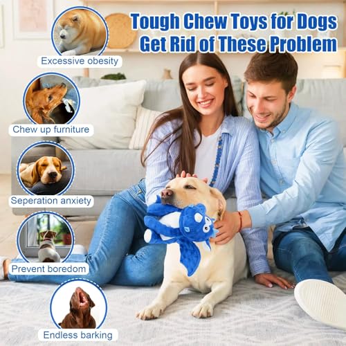 loncoldy Plush Dog Toys, Tough Chew Toys for Dogs, Crinkle Stuffed Squeaky Toy for Small Medium Large Breed, Interactive Plush Toys to Keep Them Busy, Cute Dinosaur Dog Toy, Pet Toys