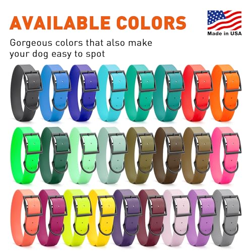Dogline Biothane Waterproof Dog Collar Strong Coated Nylon Webbing with Black Hardware Odor- Proof for Easy Care Easy to Clean High Performance Fits Small Medium or Large Dogs, Safety Yellow