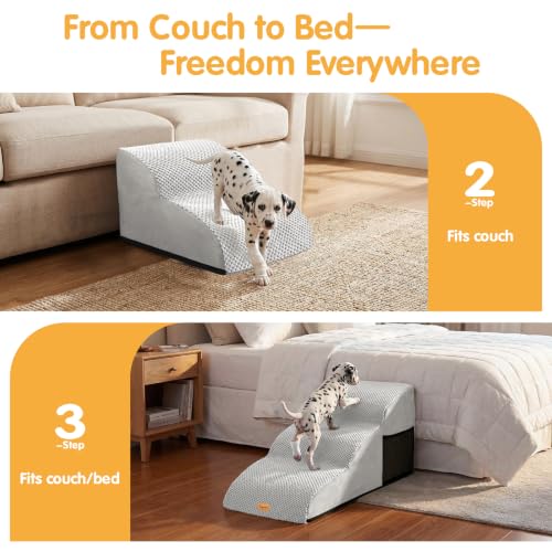 Topmart High Density Extended Foam Dog Ramp&Steps 3 Tiers,15.7" High | Non-Slip Dog Stairs with Removable Cover,Soft Foam Pet Ladder,Best for Injured,Older Cats,Pets with Joint Pain - color: Light Grey, size: 33.1*15.7*15.7