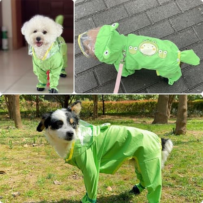 Dog Raincoat with Boots,Waterproof Dog Raincoats with Hood for Small Medium Large Dogs,Raincoat with Leash Ring (Green Frog, Small) - size: Small