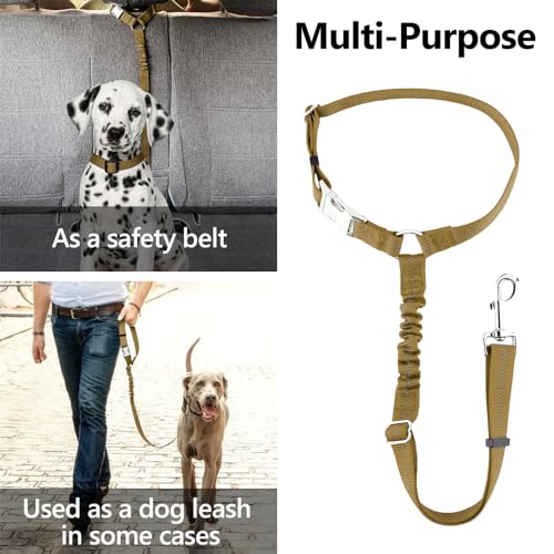Plutus Pet Dog Seat Belt for Car Headrest, Reflective and Adjustable Restraint with Elastic Bungee for Safety, Vehicle Seatbelt Harness for Small Medium Large Dogs and Cats - color: Brown
