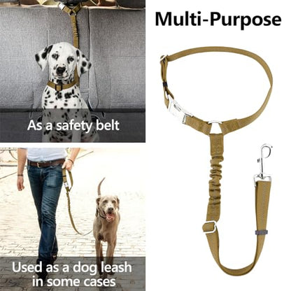 Plutus Pet Dog Seat Belt for Car Headrest, Reflective and Adjustable Restraint with Elastic Bungee for Safety, Vehicle Seatbelt Harness for Small Medium Large Dogs and Cats - color: Brown
