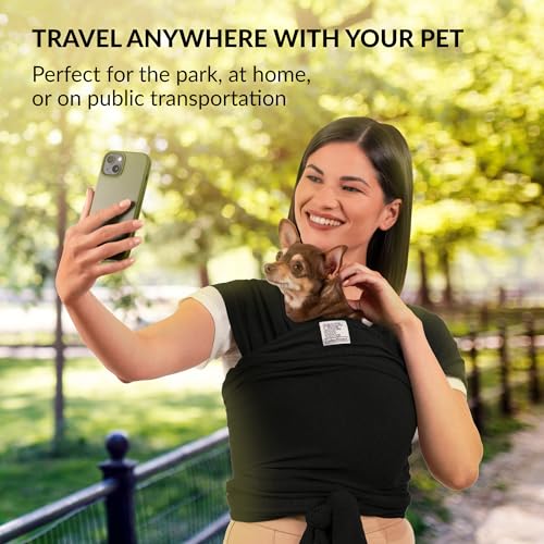 Cat Sling Carrier for Small Pets – Anti-Anxiety Cat Sling, Kitten Pouch – Pet Sling in Gray Black Blue Green Pink Yellow (Black, Standard) - color: Black, size: Standard