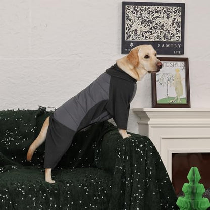ROZKITCH Warm Waterproof Dog Coat, Winter Clothes for Large Dogs, Pullover Fullbody Clothes Jumpsuit, Fleece Cold Weather Coats Pajamas, Four-Legged Snowsuit with Leash Hole Grey XXL - color: Grey, size: 2XL(Chest: 28-33"; Back:24-25")