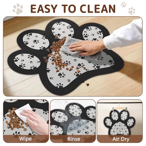 Dog Food Mat for Bowls, Absorbent Quick Dry Dog Cat Mats for Food and Water, Non-Slip Backing Pet Mat Pet Supplies - Black 15.74 inch - color: Paw2