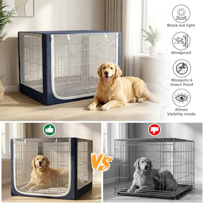 Dog Crate Cover, Breathable Mesh Mosquito Net, Elastic Bottom & Front Zipper, Fits 42inches Crates, Perfect for Dog Crates & Pet Kennels（Only Cover）