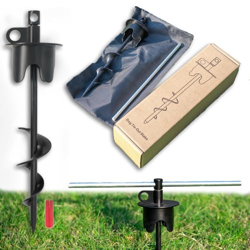Dog Stakes for Outside Hold up to 250Lbs Dogs Heavy Duty Tie Out Tether Leash Chain for Yard Outdoor Camping Screw in Ground Anchor Set 13 inch Black - color: Black, size: Stake Only