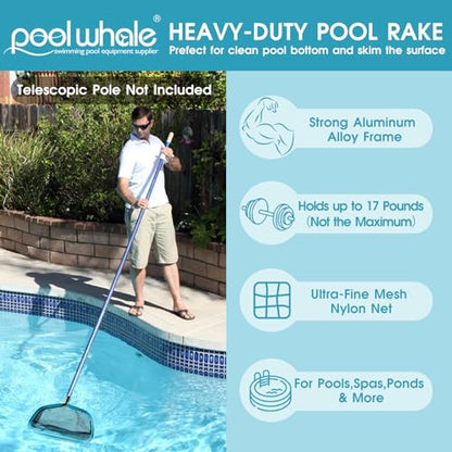 POOLWHALE Pool Skimmer Net Rake, Aluminum Frame Deep Nylon Net, Ultra Fine Mesh Pool Nets for Cleaning Leaves, Debris & Swimming Pools Skimming - size: Aluminum Frame Nylon Rake