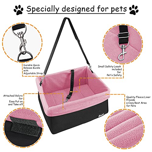 JESPET & GOOPAWS Dog Booster Seats for Cars, Portable Dog Car Seat Travel Carrier with Seat Belt for 24lbs Pets (Pink-16 L x 13" D x 9" H)