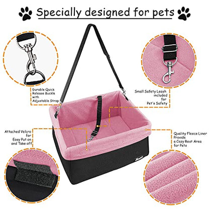 JESPET & GOOPAWS Dog Booster Seats for Cars, Portable Dog Car Seat Travel Carrier with Seat Belt for 24lbs Pets (Pink-16 L x 13" D x 9" H)