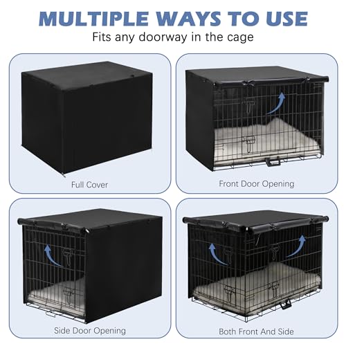 Akinerri Dog Crate Cover - Double Door Waterproof Kennel Cover, Durable 600D Polyester, Black, Fits 42 Inch Dog Crate - color: Black, size: 42"L x 28"W x 30"H
