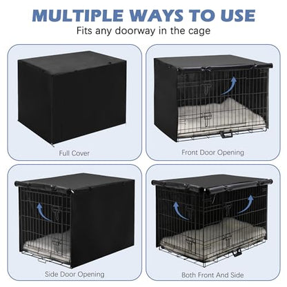 Akinerri Dog Crate Cover - Double Door Waterproof Kennel Cover, Durable 600D Polyester, Black, Fits 42 Inch Dog Crate - color: Black, size: 42"L x 28"W x 30"H