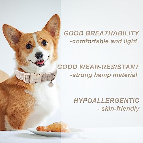 DOGWONG Cotton Hemp Dog Collar, Heavy-Duty Khaki Dog Collar Adjustable Soft Natural Fabric Pet Cute Wedding Puppy Necklace for Small Medium Large Dogs - color: A: khaki, size: X-Small