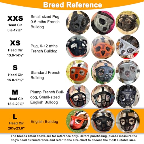 BARKLESS Short Snout Dog Muzzle, Breathable Mesh Flat Faced Muzzle for French Bulldog Shih Tzu and Pug, Mask Bulldog Mouth Cover for Biting Chewing Licking (Orang, L) - size: L (Head 20.5-23.0'')