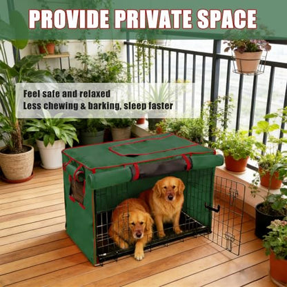 42-Inch Green Dog Crate Cover – Light-Blocking Protective Cover with Roller Shades, Sound-Dampening Sunshade for Wire Kennels, Features Breathable Side Window (Cover Only) - color: Green, size: 42.0"L x 28.0"W x 30.0"H