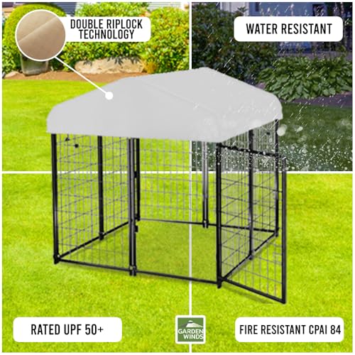 Garden Winds Custom Fit Replacement Canopy Top Cover Compatible with The PawGiant PDK-01 4' x 4' x 4.5' Pet Dog Kennel Playpen Crate - Upgraded Performance RipLock 350 Fabric - Slate Gray