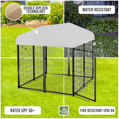 Garden Winds Custom Fit Replacement Canopy Top Cover Compatible with The PawGiant PDK-01 4' x 4' x 4.5' Pet Dog Kennel Playpen Crate - Upgraded Performance RipLock 350 Fabric - Slate Gray