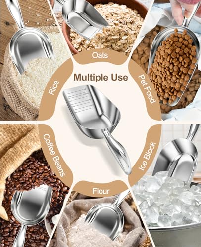 Stainless Steel Cat-Dog Food-Scoop Measuring 1-Cup, Pet Food Scoop with Measuring Lines For Dogs, Cats, And Kitchen Use, Dishwasher Safe