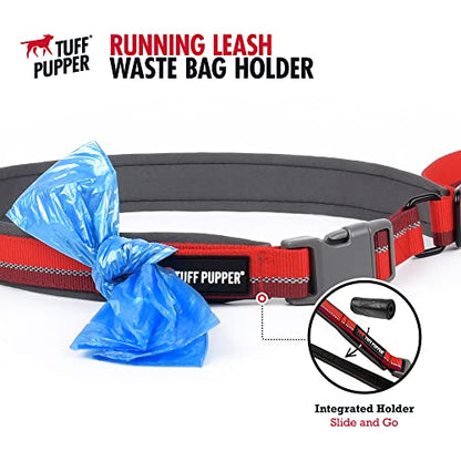 Tuff Pupper Hands Free Bungee Dog Leash | Lightweight for Running Jogging Walking | Adjustable Padded Waist Belt (24-50 inch) | Bungee Stretch 3 to 6 Feet | Strong Ballistic Nylon w/Reflective Strips - color: Fiery Red