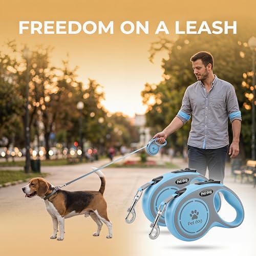 2Pack Retractable Dog Leash for Small Medium Dogs One-Click Brake & Lock Anti-Slip Ergonomic Handle 360° Tangle-Free Zinc Alloy Hook Durable ABS Casing-9.84feet Blue - color: Blue, size: 2
