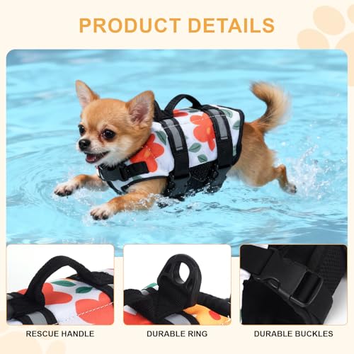 Teacup Dog Life Jacket, XXS Dog Life Jacket, Patterned Surface Elastic Adjustment Puppy Life Jackets for Small Dogs with Safety Pom Buckle, Small Dog & Cat Life Jackets 3-9 Lbs