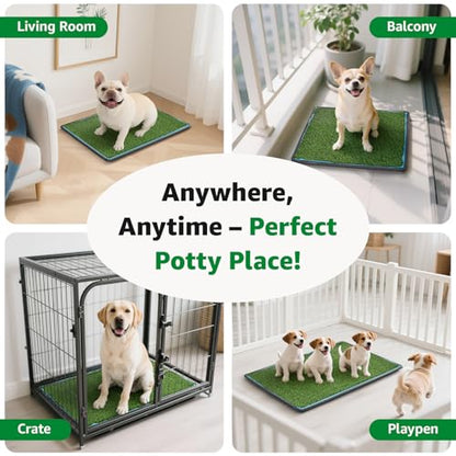 Grass Pad for Dogs Potty: 35.5” x 23.6” Indoor Dog Grass Pad with Tray 2 Pcs Replacement Artificial Grass Mats-5 Pics Disposable Puppy Pads for Puppy Training Apartment,Balcony & Apartment Use