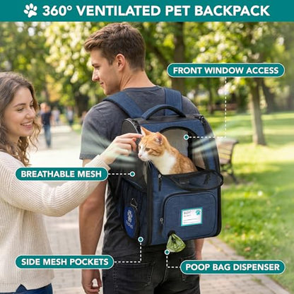 PetAmi Expandable Dog Backpack Carrier for Cats & Pets, Breathable Cat Carrier Backpack with Top Window & Multi-Entry, Ventilated Foldable Travel Carrier for Small Medium Pets up to 18 lbs, Navy - color: Navy