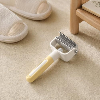 Dual-Sided Pet Grooming Comb for Dogs and Cats, Stainless Steel Dematting Undercoat Rake, 2-in-1 Deshedding Brush with Spray for Long Hair (Yellow) - color: Yellow