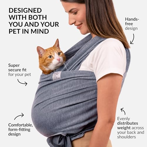 Cat Sling Carrier for Small Pets – Anti-Anxiety Cat Sling, Kitten Pouch – Pet Sling in Gray Black Blue Green Pink Yellow (Gray, Large) - color: Gray, size: Large