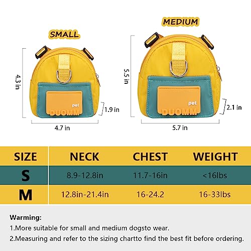 Dog Backpack Harness with Leash,Cute Pet Puppy Backpacks Bulid-in Dog Poop Bag Dispenser,Adjustable Pets Self Carrier Bag for Small Medium Dogs Travel Hiking Daily Walking(M, Yellow) - color: Yellow, size: Medium