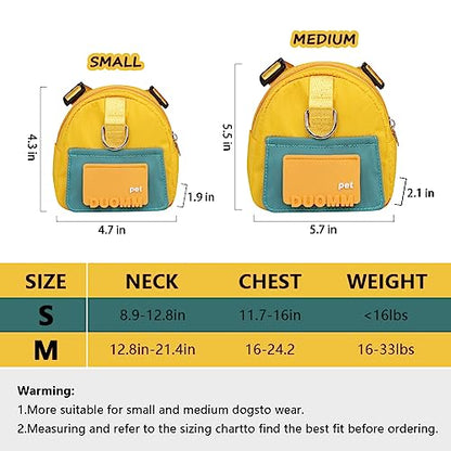 Dog Backpack Harness with Leash,Cute Pet Puppy Backpacks Bulid-in Dog Poop Bag Dispenser,Adjustable Pets Self Carrier Bag for Small Medium Dogs Travel Hiking Daily Walking(S, Yellow) - color: Yellow, size: Small