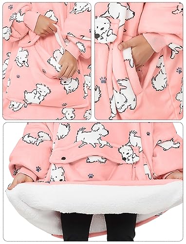 KFUBUO Wearable Blanket Hoodie for Kids Sherpa Dog Patterns Oversized Sweatshirt Blanket with Pocket 6-10 Year Old Girl Boy Birthday Gifts - color: Dog, size: Kids 6-10YR