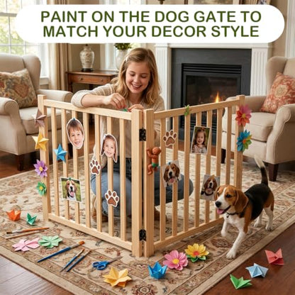 2PCS Wooden Dog Gate Indoor, 23" H Freestanding Pet Gate, No-Painted Foldable Puppy Gate for Stairs, Doorways, 2 Panels-2Pcs - size: 【(2Pcs)2 Panels】H:23''