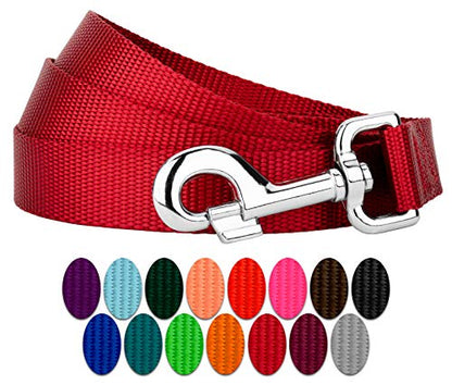 Country Brook Petz - Vibrant 17 Color Selection - Heavyduty Doublehandle Nylon Leash (6 Foot, 3/4 Inch Wide, Red) - color: Red