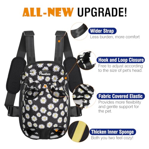 Pawaboo Pet Carrier Backpack, Adjustable Pet Front Cat Dog Carrier Backpack Travel Bag, Legs Out, Easy-Fit for Traveling Hiking Camping for Small Medium Dogs Cats Puppies, Small, Black Daisy - color: E-Black Daisy, style: Small (Pack of 1)