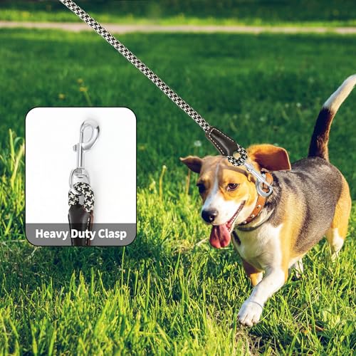 Mile High Life Dog Leash, Rope Leash with Genuine Leather Handle and Heavy Duty Metal Clasp, Great for Small Medium Large Dogs (Black Khaki, 4FT) - color: Leather Handle-Black Khaki, size: 48 Inch-1/2"