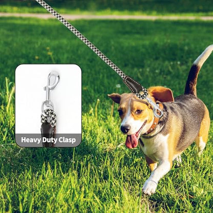 Mile High Life Dog Leash, Rope Leash with Genuine Leather Handle and Heavy Duty Metal Clasp, Great for Small Medium Large Dogs (Black Khaki, 4FT) - color: Leather Handle-Black Khaki, size: 48 Inch-1/2"