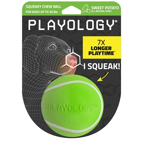 Playology Dog Toys | Squeaky Chew Ball for Dogs | Sweet Potato Scented Medium Dog Ball | Bouncy Floating Chew Toys for Fetch - size: Medium, style: Sweet Potato