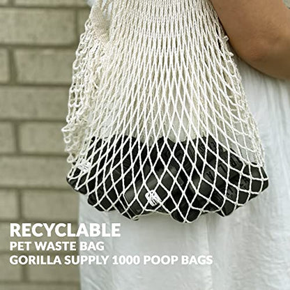 GORILLA SUPPLY Dog Poop Waste Bags with Dispenser and Leash Tie, 9" x 13", Black, 1000 Count - color: Black