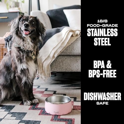 S'well Stainless Steel Pet Bowl, 32oz, Pink Topaz, for Small to Medium Size Dogs, Mess Free Design with Non Slip Rubber Bottom, Dishwasher Safe, BPA Free - color: Pink Topaz, size: 32 oz