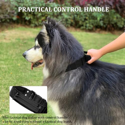 Tactical Dog Collar with Handle, Military Adjustable Heavy Duty Metal Buckle Dog Collars Soft Nylon Training Collar for Medium Large Dogs (Black, X-Large) - color: Black-HD, size: XL